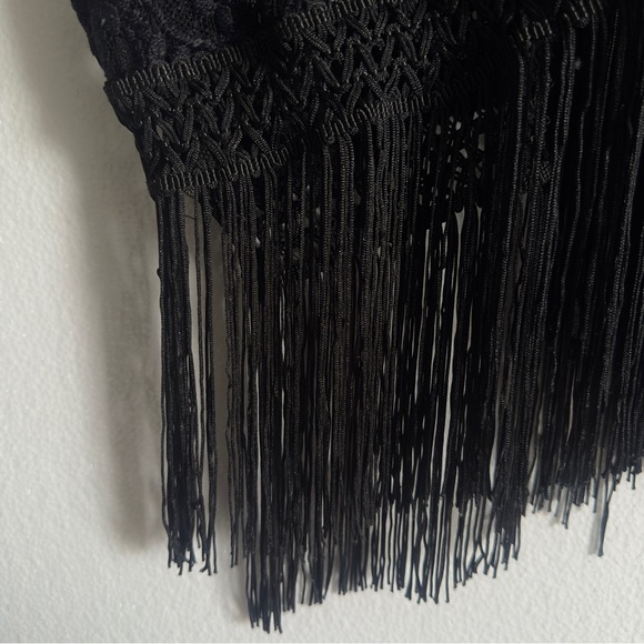 Victoria’s Secret Black Lace Swim Coverup Women Size XS V Neck Fringe Hem - Picture 4 of 12